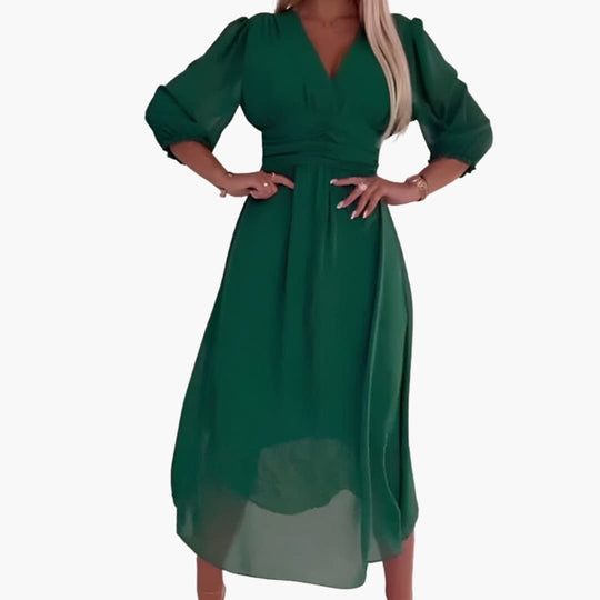 Women’s Wrap Dress with V Neck and Adjustable Tie