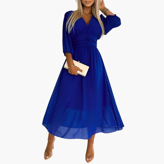 Women’s Wrap Dress with V Neck and Adjustable Tie