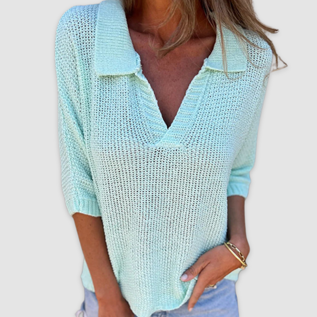 Women's V-Neck Top with Relaxed Fit and Breathable Blouse