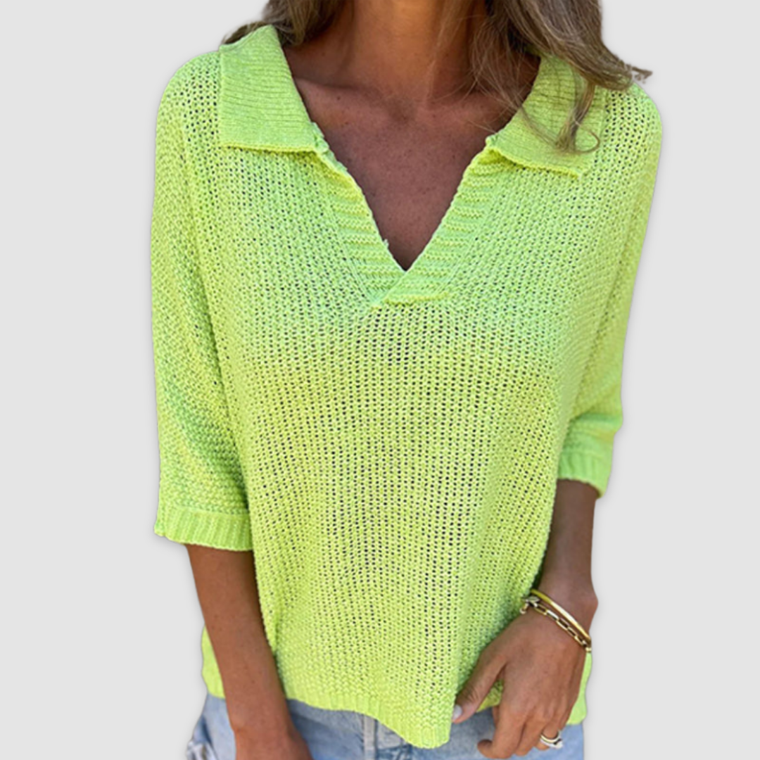 Women's V-Neck Top with Relaxed Fit and Breathable Blouse