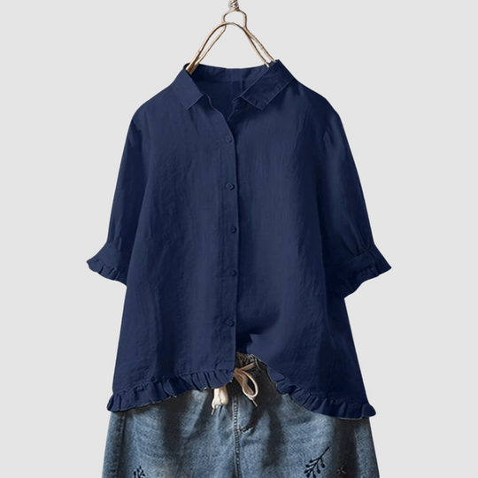 Women's Breathable Blouse with Classic Collar and Relaxed Fit