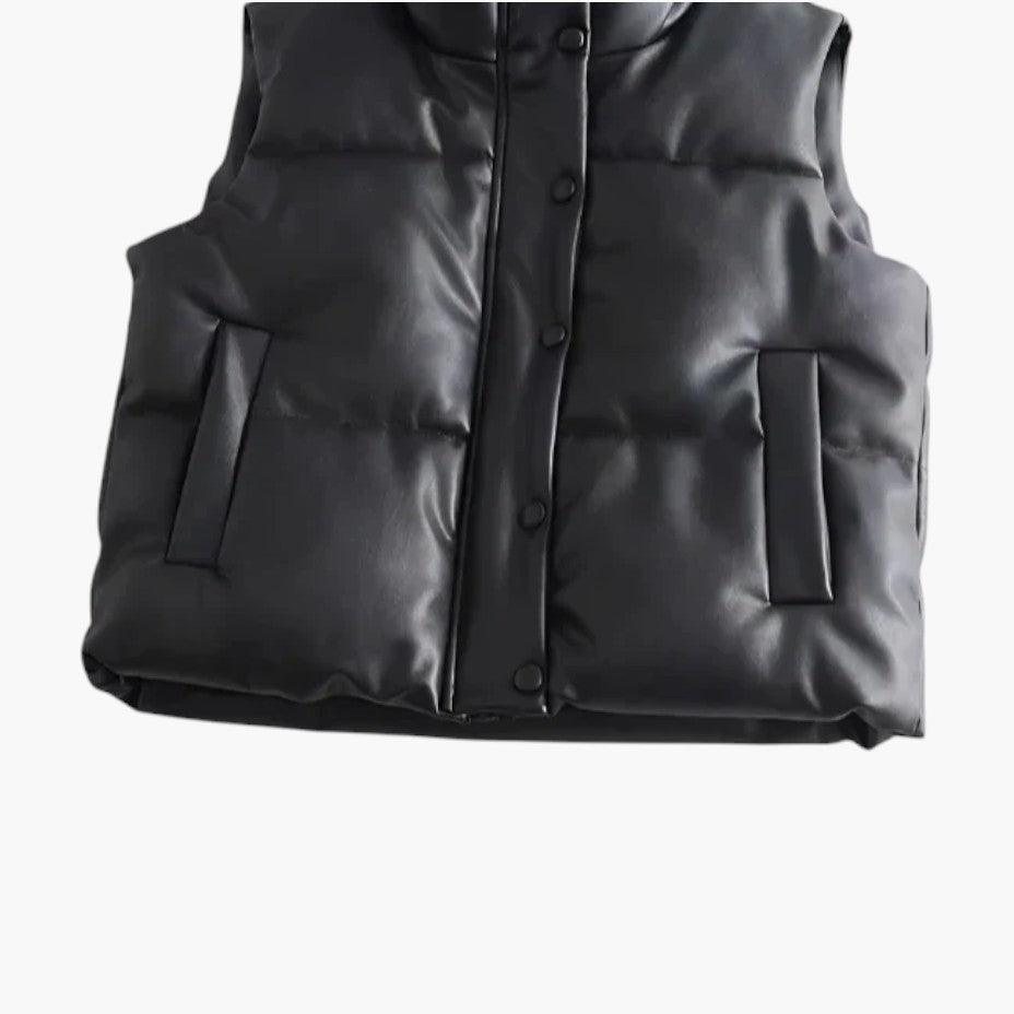 Women's Puffer Gilet with Stand Collar and Zip Fastening