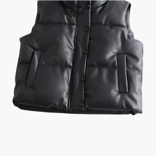 Women's Puffer Gilet with Stand Collar and Zip Fastening