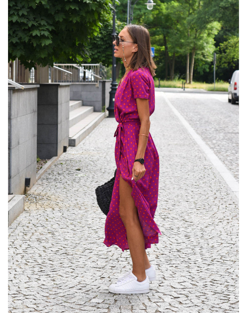 Women's V-Neck Dress with Floral Print and Sleeveless Design