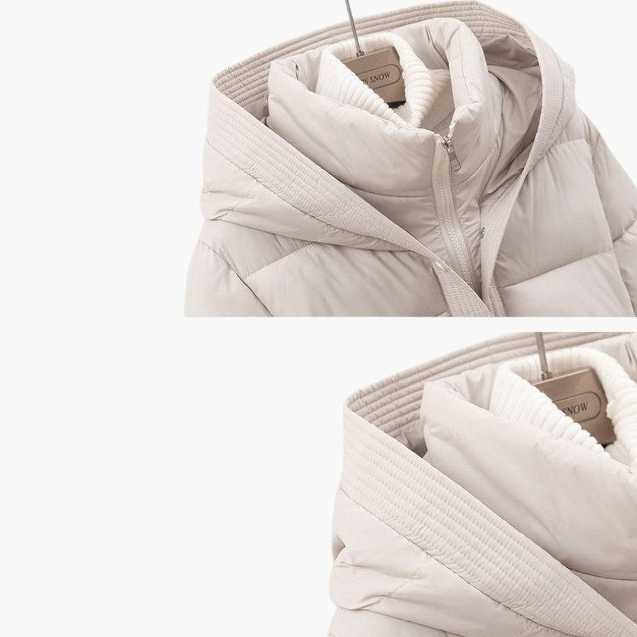 Belted Puffer Jacket with Hood – Women's Winter Quilted Coat - Made by Jessica