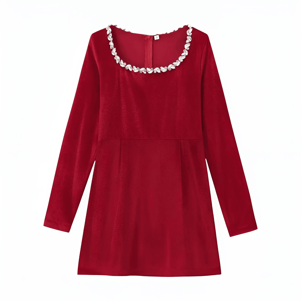 Women's Mini Dress with V-Neck and Pearl Detailing
