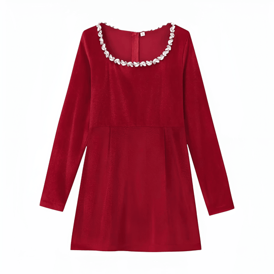 Women's Mini Dress with V-Neck and Pearl Detailing