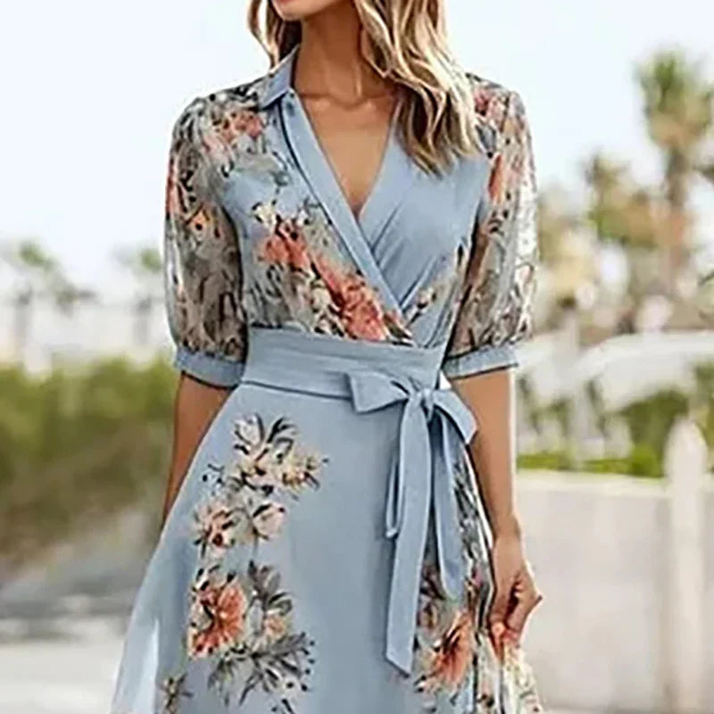 Women's Maxi Dress with V-Neck and Bow Detail
