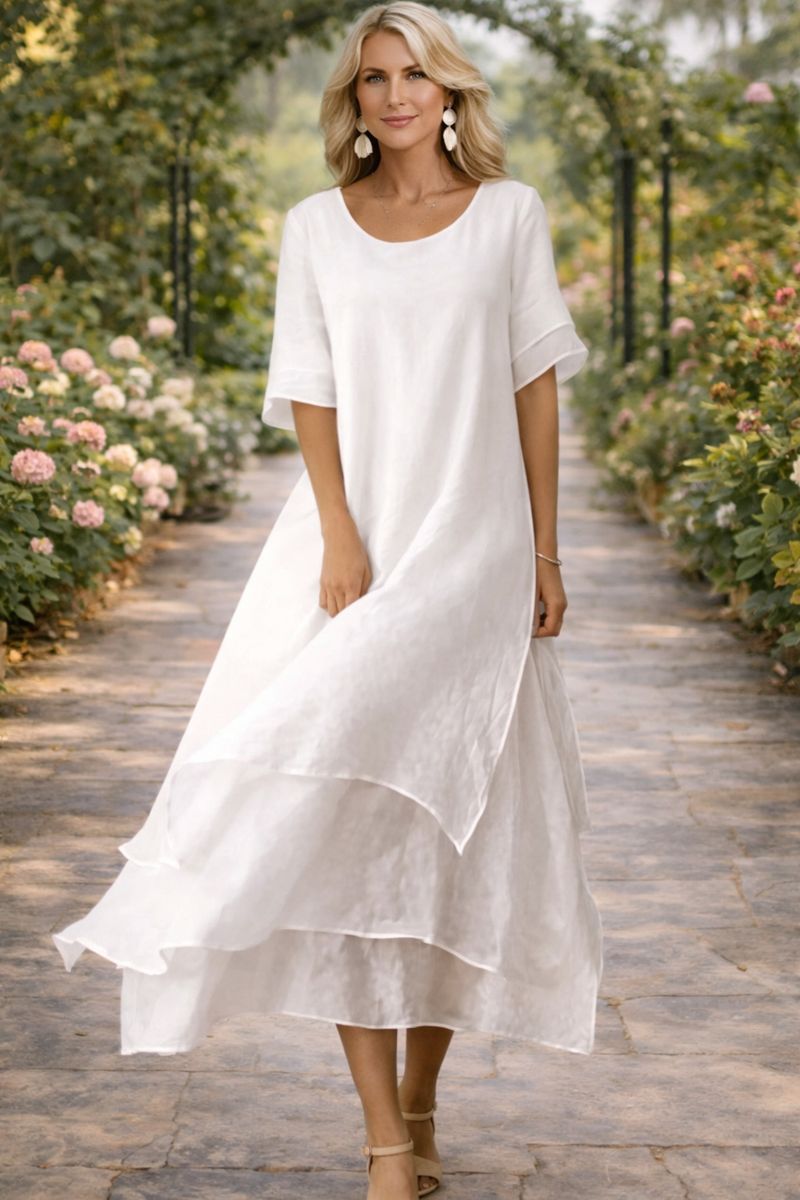 Women's Dress with Open Neckline and Flattering Cut