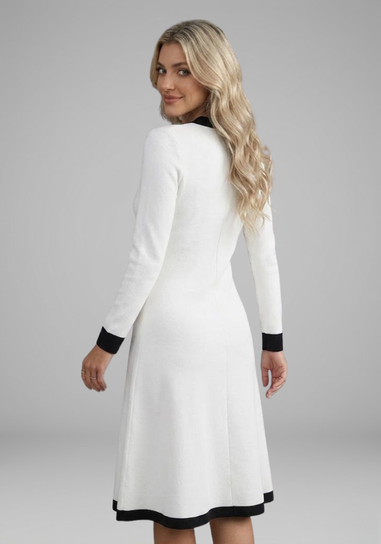 Women's Long-Sleeve Dress with V-Neck and Button Details