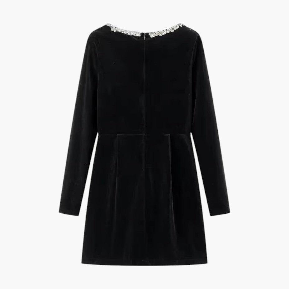 Women's Mini Dress with V-Neck and Pearl Detailing