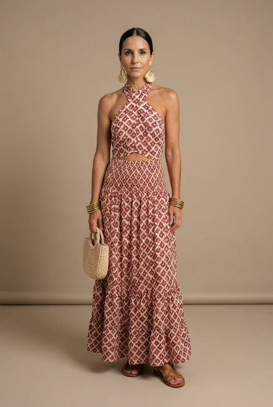 Women's summer lightweight warm halter maxi dress with Halter Neckline for Summer