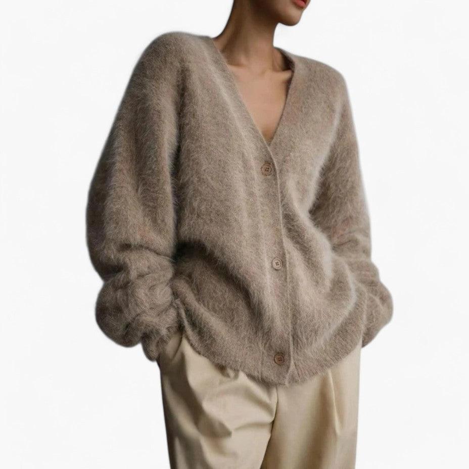 Women’s V-Neck Jumper with Long Sleeves and Relaxed Fit