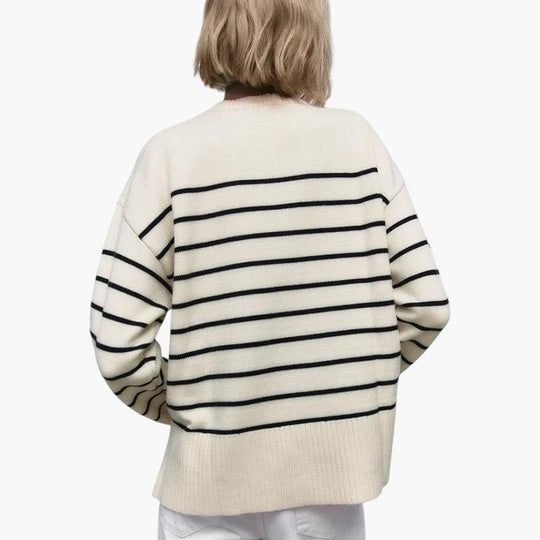Women's Striped Jumper with Crew Neck and Long Sleeves