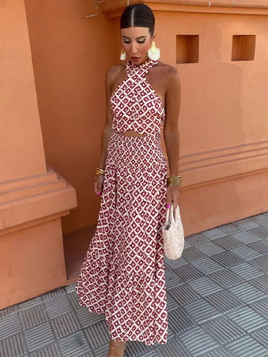 Women's summer lightweight warm halter maxi dress with Halter Neckline for Summer