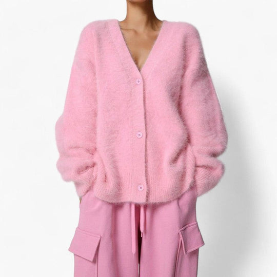 Women’s V-Neck Jumper with Long Sleeves and Relaxed Fit