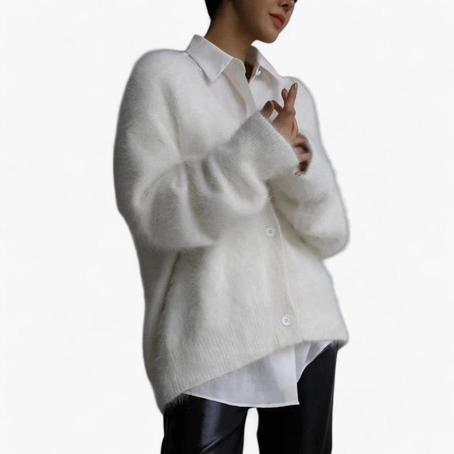 Women’s V-Neck Jumper with Long Sleeves and Relaxed Fit